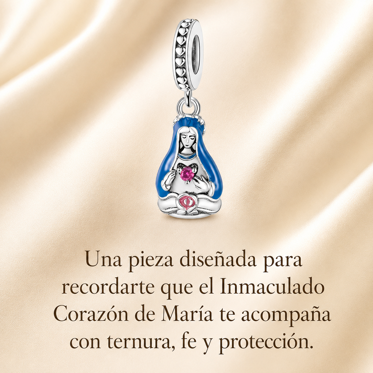 Dije Pureza Celestial: Colgante del Inmaculado Corazón de María Plata