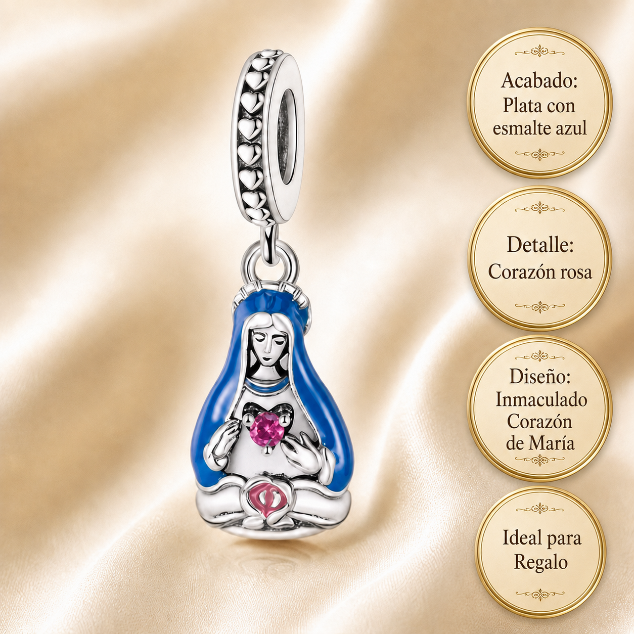 Dije Pureza Celestial: Colgante del Inmaculado Corazón de María Plata