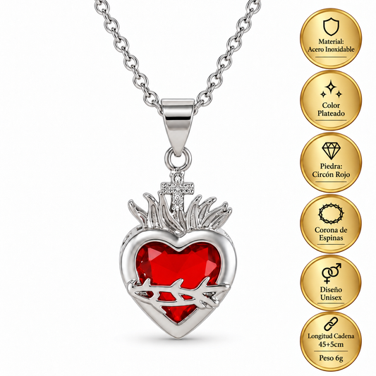 Luz de Cristo Plateado: El Sagrado Corazón en Cristal Infinito
