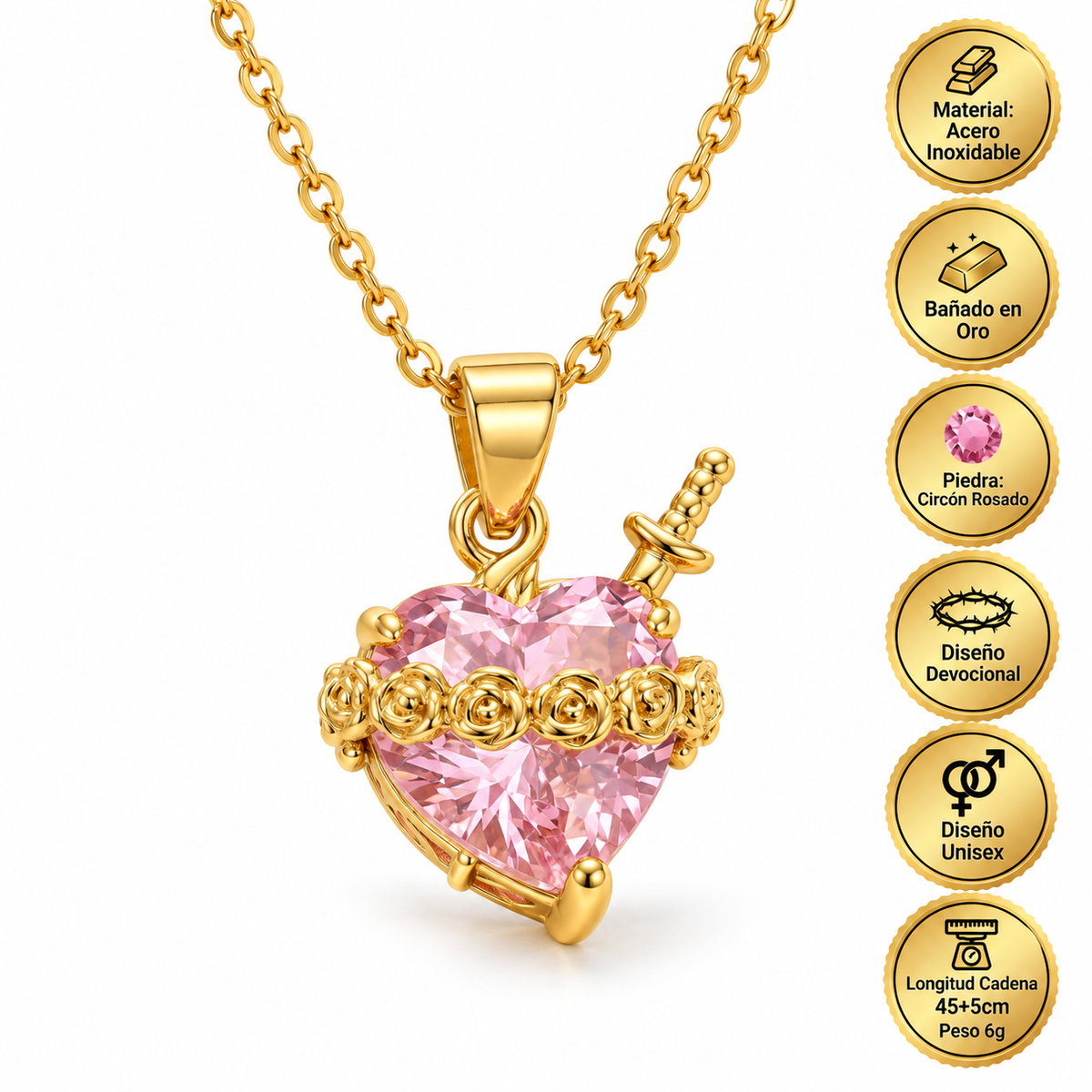 Luz de María: Collar Sagrado Corazón de María Rosado