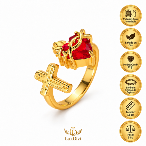 Anillo Luz de Cristo: El Sagrado Corazón en Cristal Infinito